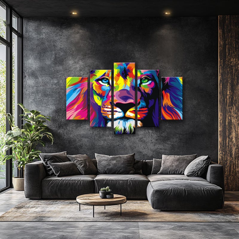 NAN Wind 5Pcs Colorful Animal Wall Art Lion Canvas Lion Painting Animal Oil Painting Pictures Art Print On Canvas Stretched and Framed Ready to Hang - Image 3